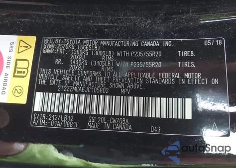 2018 Lexus Rx 350 из США, поврежденный, VIN 2T2ZZMCA6JC105802